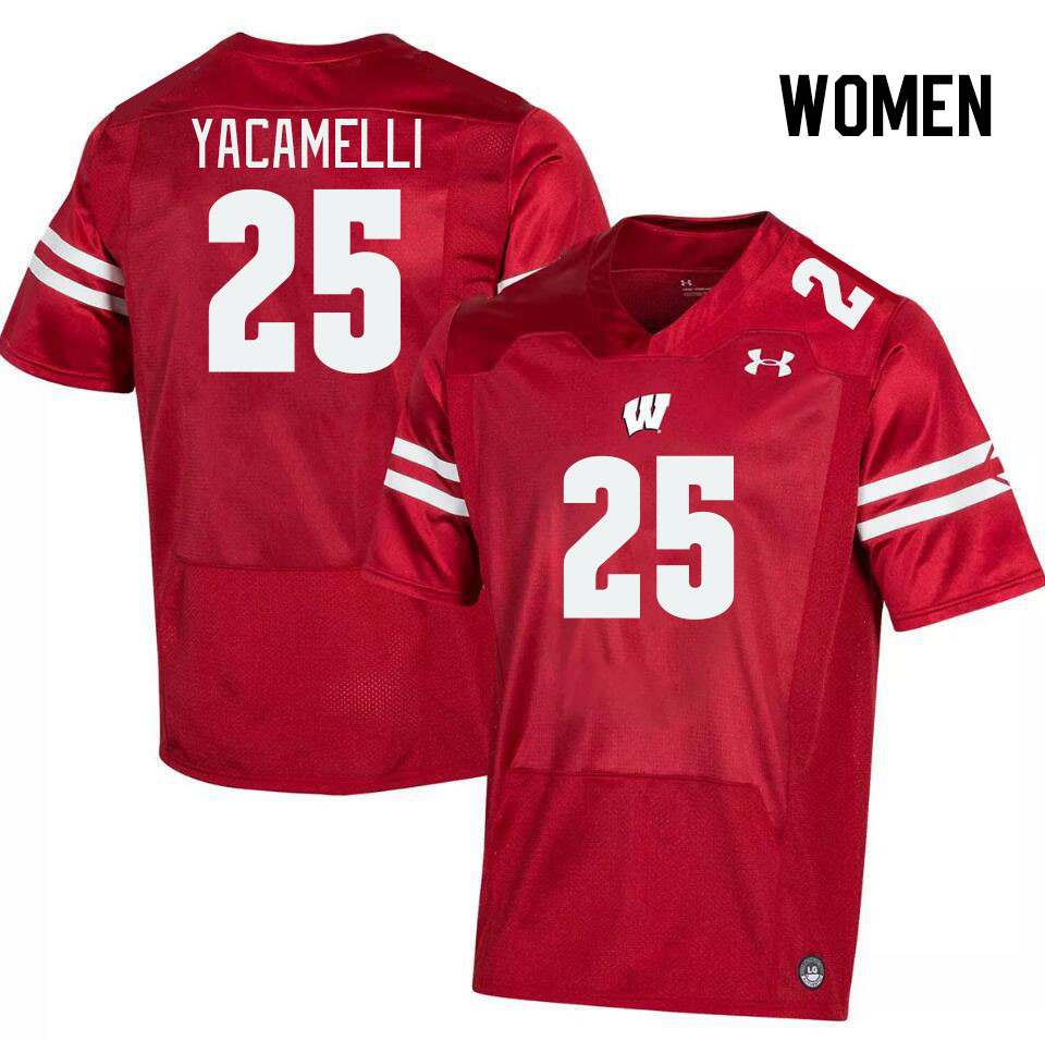 Women #25 Cade Yacamelli Winsconsin Badgers College Football Jerseys Stitched Sale-Red